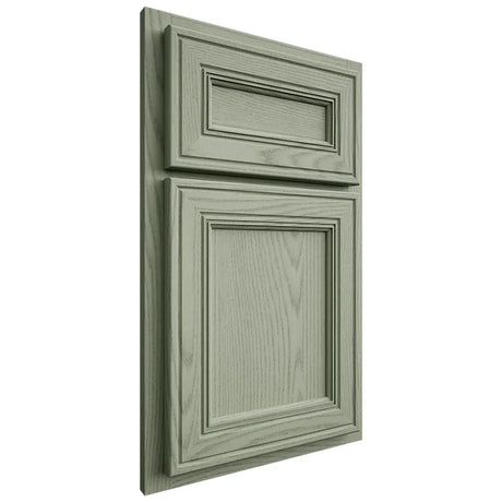 Shiloh Cabinetry Partial Overlay Glenbrook Red Oak Plain Cut Moss Door