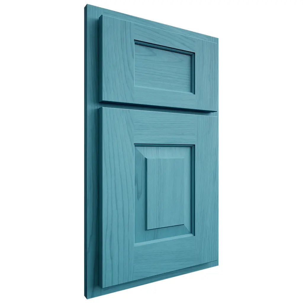 Shiloh Cabinetry Partial Overlay Hamlin Alder Plain Cut Aqua Door