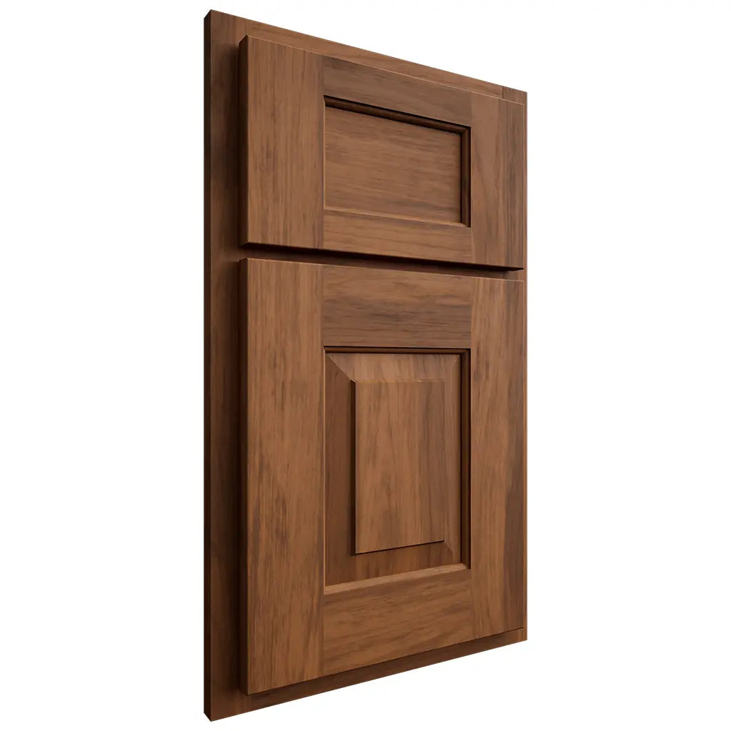 Shiloh Cabinetry Partial Overlay Hamlin Hickory Plain Cut Burnt Sugar Door