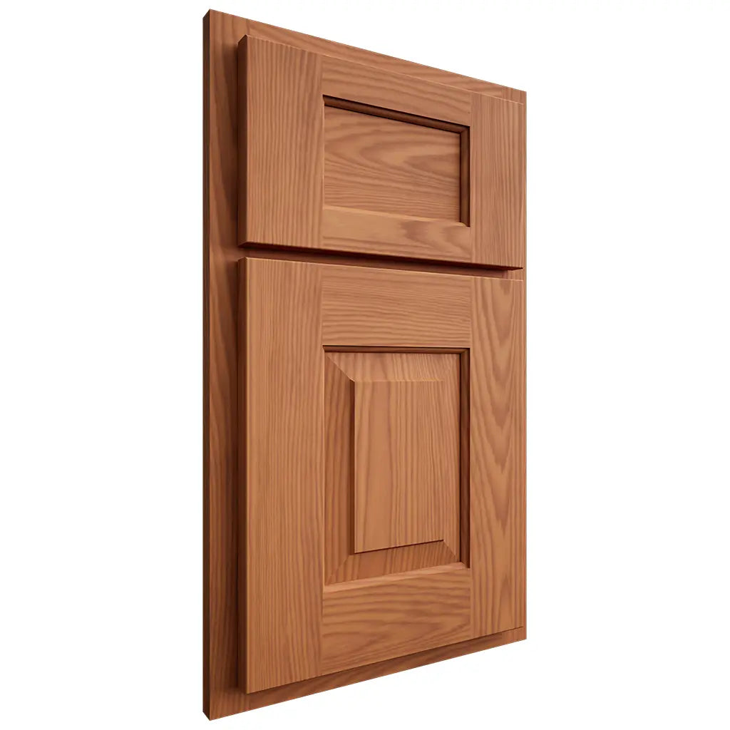 Shiloh Cabinetry Partial Overlay Hamlin Red Oak Plain Cut Harvest Door