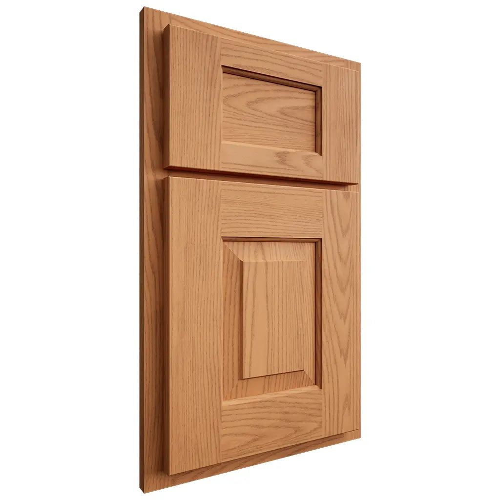 Shiloh Cabinetry Partial Overlay Hamlin Red Oak Plain Cut Medium Door