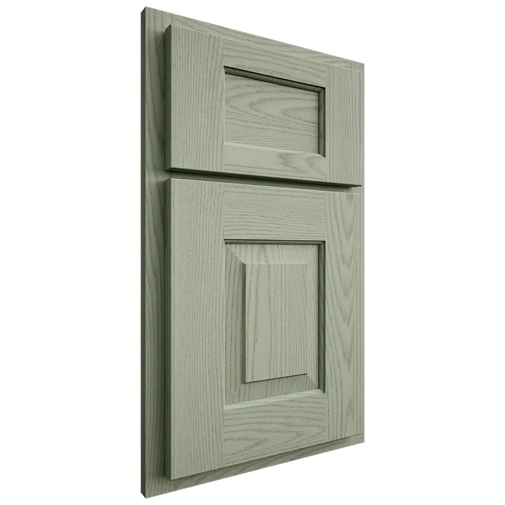 Shiloh Cabinetry Partial Overlay Hamlin Red Oak Plain Cut Moss Door