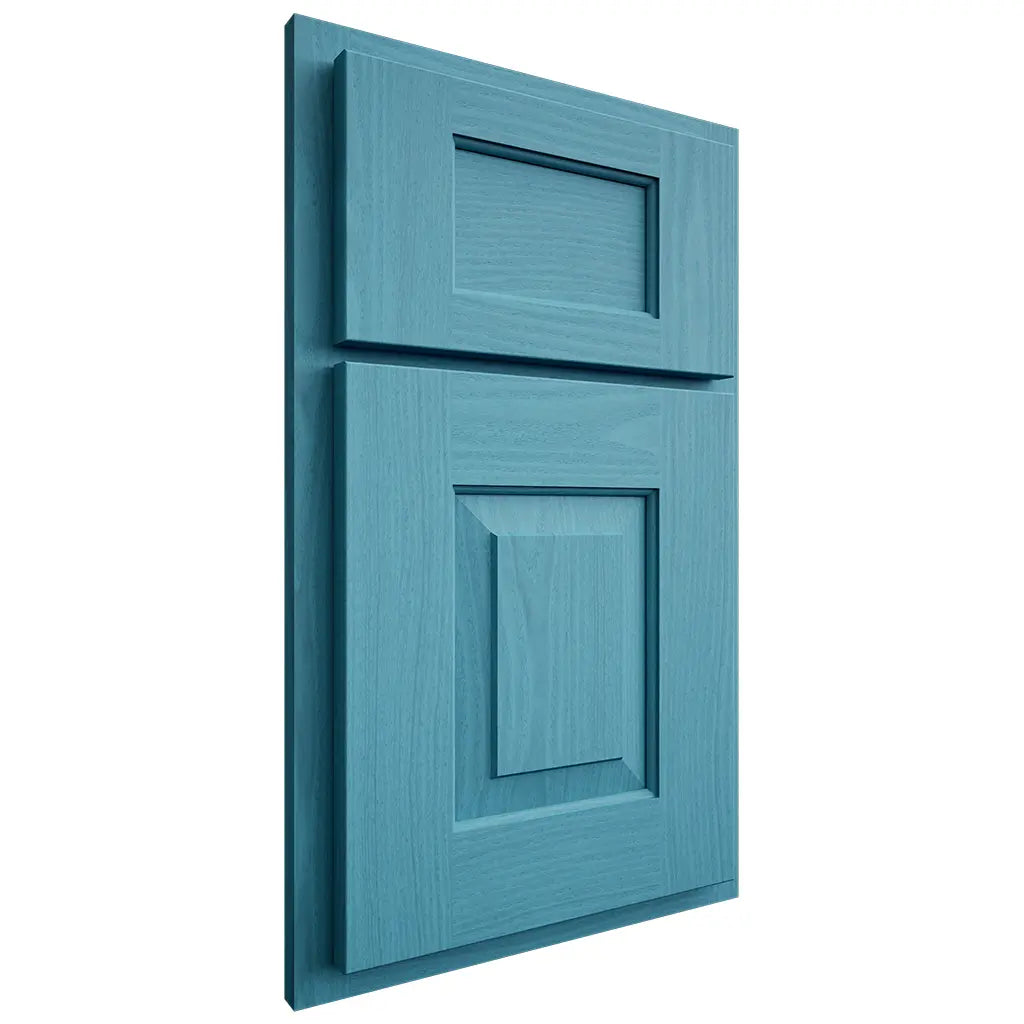 Shiloh Cabinetry Partial Overlay Hamlin White Oak Plain Cut Aqua Door
