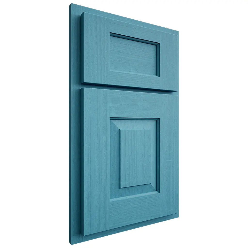 Shiloh Cabinetry Partial Overlay Hamlin White Oak Quarter Sawn Aqua Door