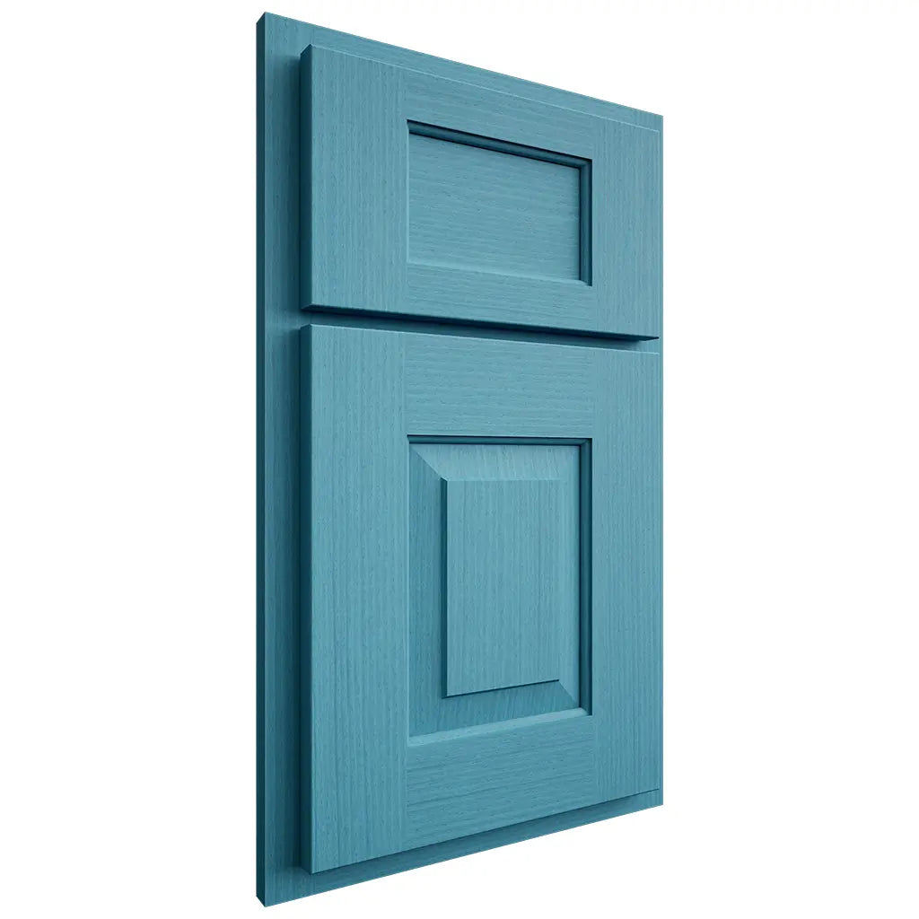 Shiloh Cabinetry Partial Overlay Hamlin White Oak Rift Cut Aqua Door