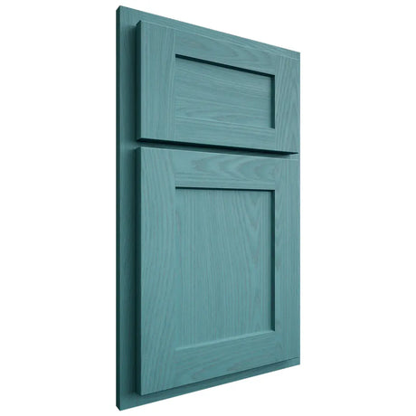 Shiloh Cabinetry Partial Overlay Hanover Red Oak Plain Cut Aqua Door
