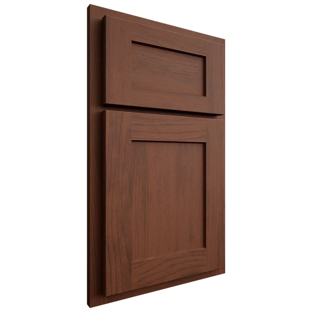 Shiloh Cabinetry Partial Overlay Hanover Walnut Plain Cut Rye Door
