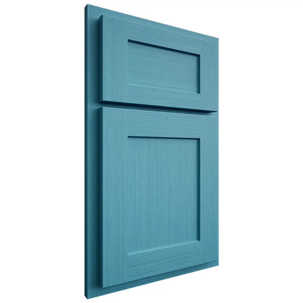 Shiloh Cabinetry Partial Overlay Hanover White Oak Rift Cut Aqua Door