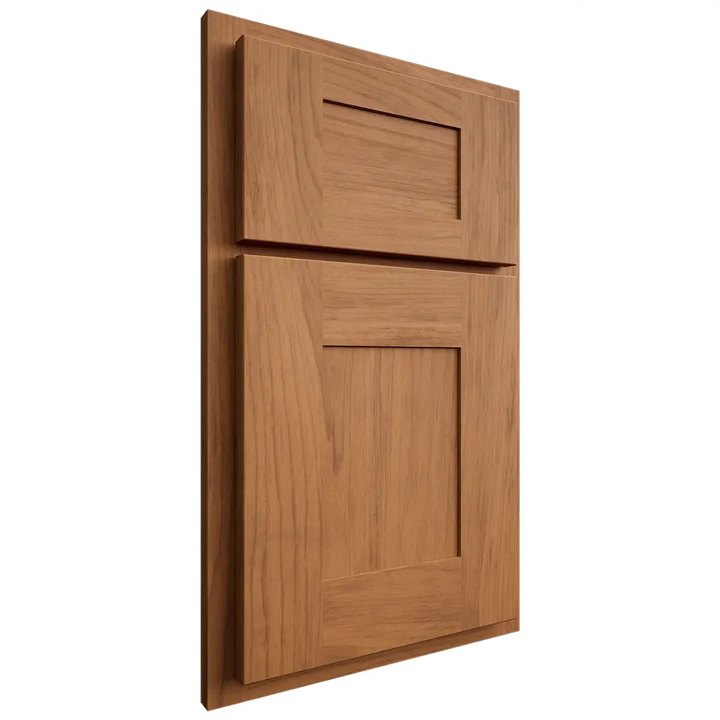 Shiloh Cabinetry Partial Overlay Hartford Alder Plain Cut Caramel Door