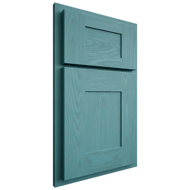 Shiloh Cabinetry Partial Overlay Hartford Red Oak Plain Cut Aqua Door