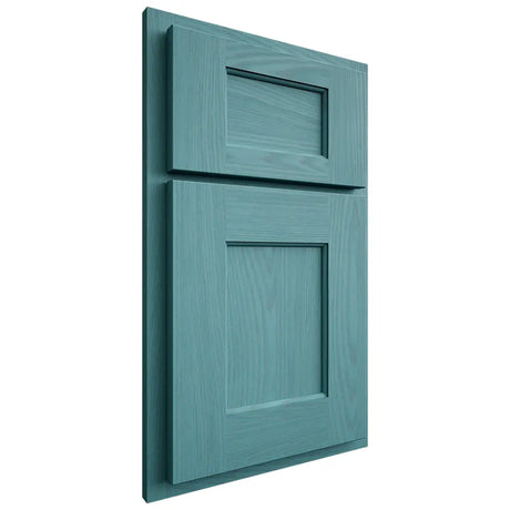 Shiloh Cabinetry Partial Overlay Heritage Red Oak Plain Cut Aqua Door