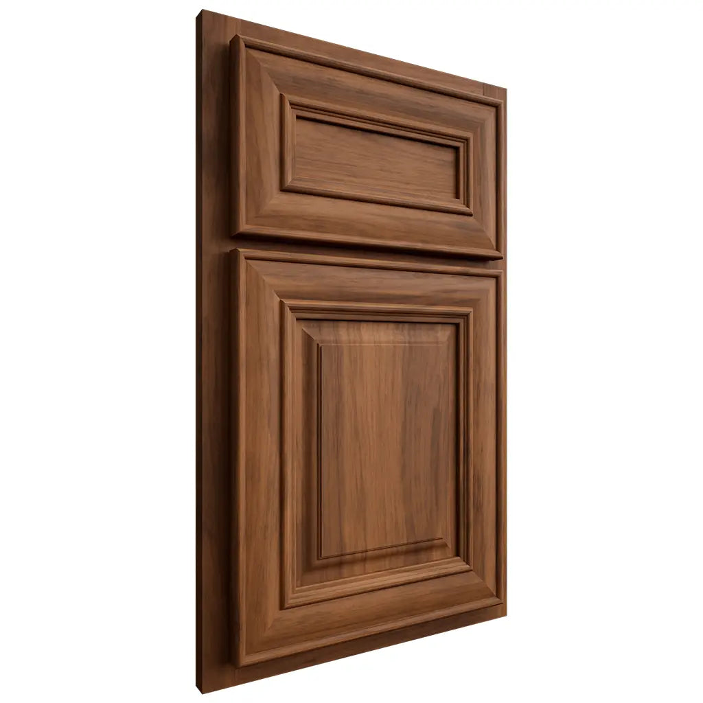 Shiloh Cabinetry Partial Overlay Kendall Hickory Plain Cut Burnt Sugar Door
