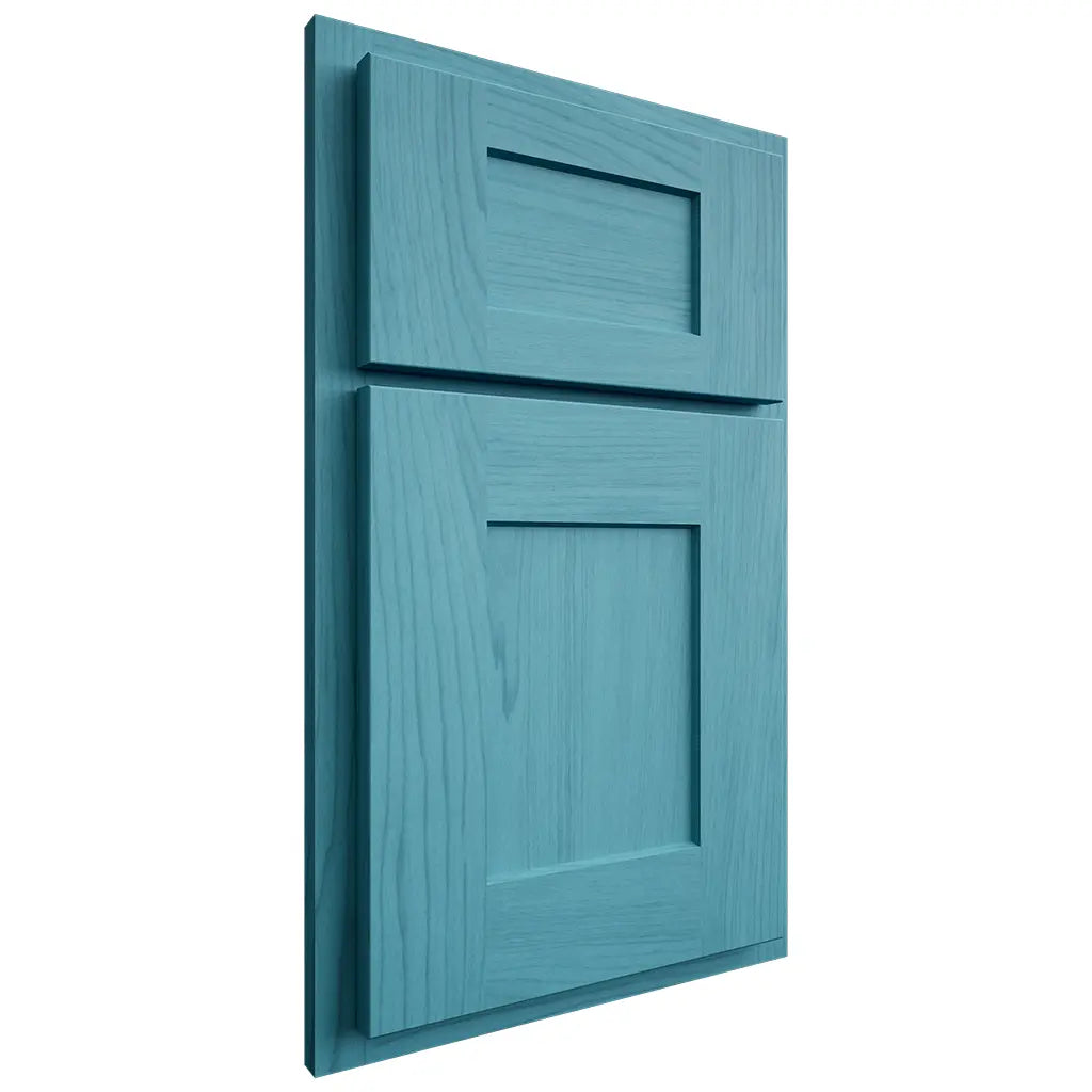 Shiloh Cabinetry Partial Overlay Lancaster Alder Plain Cut Aqua Door