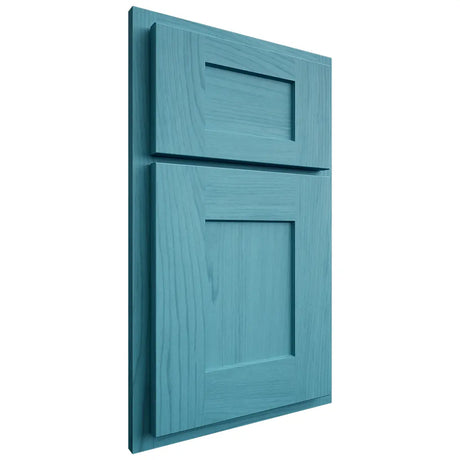 Shiloh Cabinetry Partial Overlay Lancaster Alder Plain Cut Aqua Door