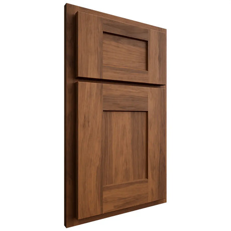 Shiloh Cabinetry Partial Overlay Lancaster Hickory Plain Cut Burnt Sugar Door