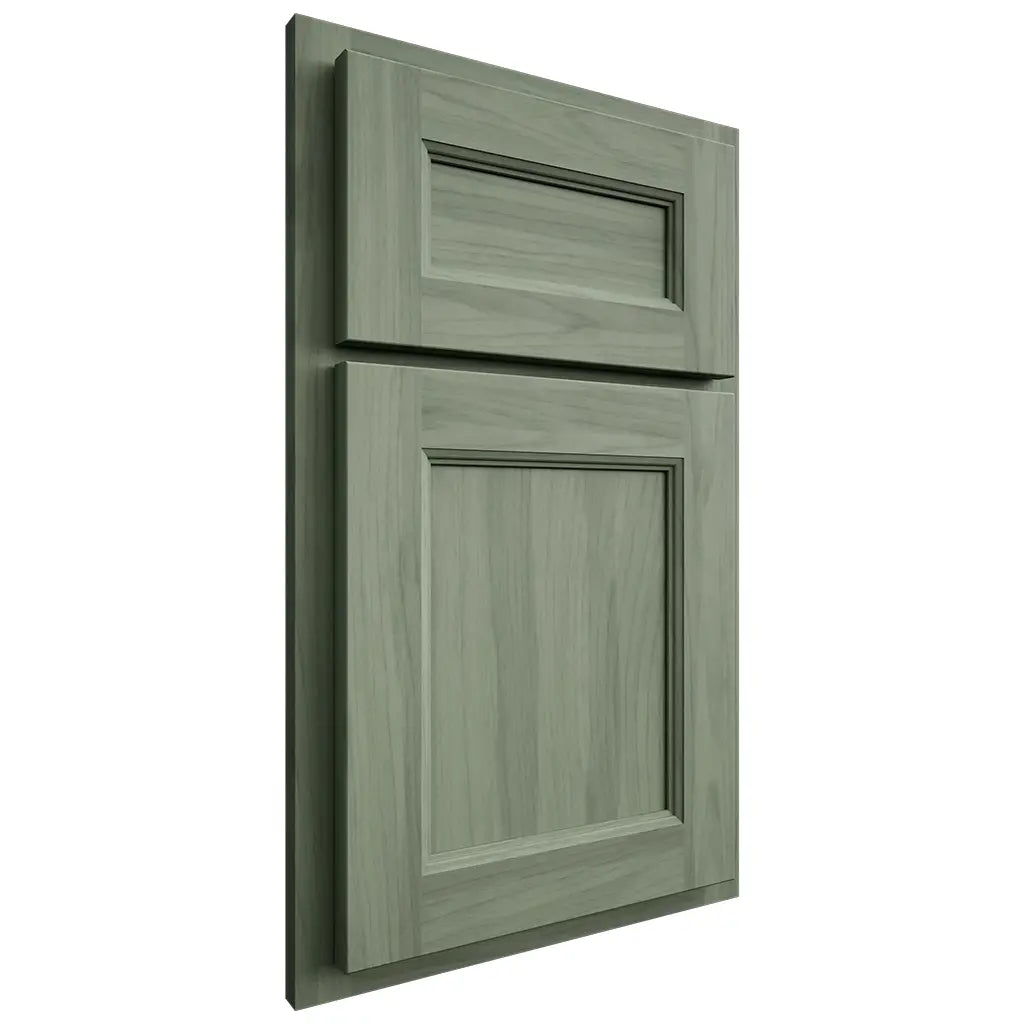 Shiloh Cabinetry Partial Overlay Lancaster Hickory Plain Cut Moss Door
