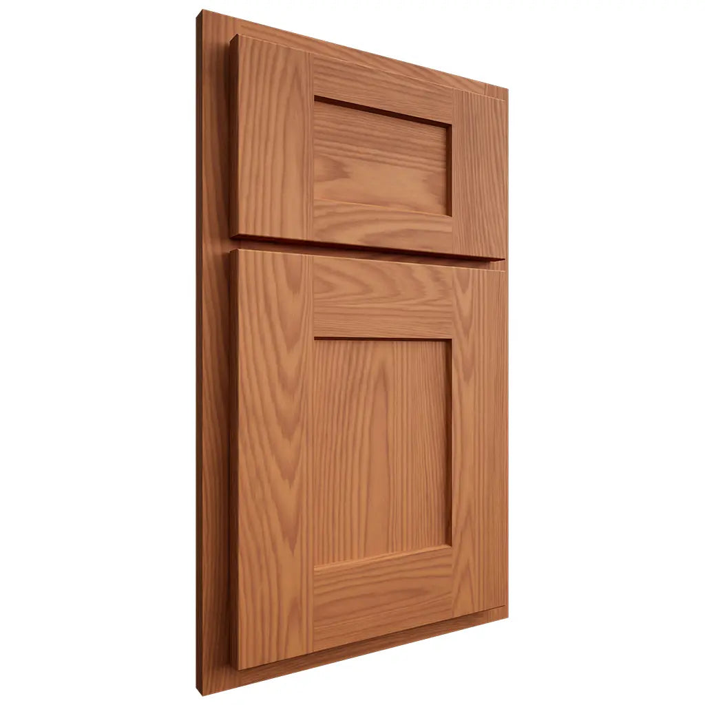 Shiloh Cabinetry Partial Overlay Lancaster Red Oak Plain Cut Harvest Door