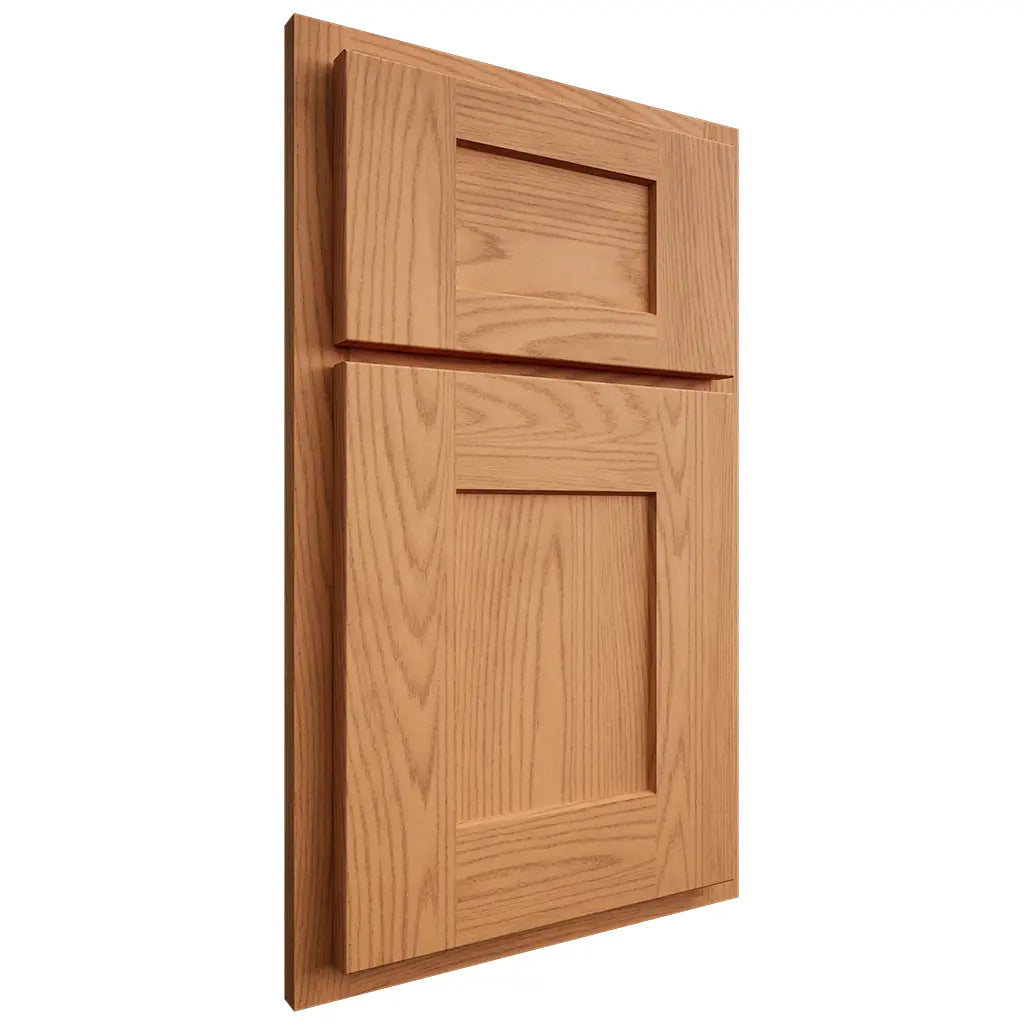 Shiloh Cabinetry Partial Overlay Lancaster Red Oak Plain Cut Medium Door
