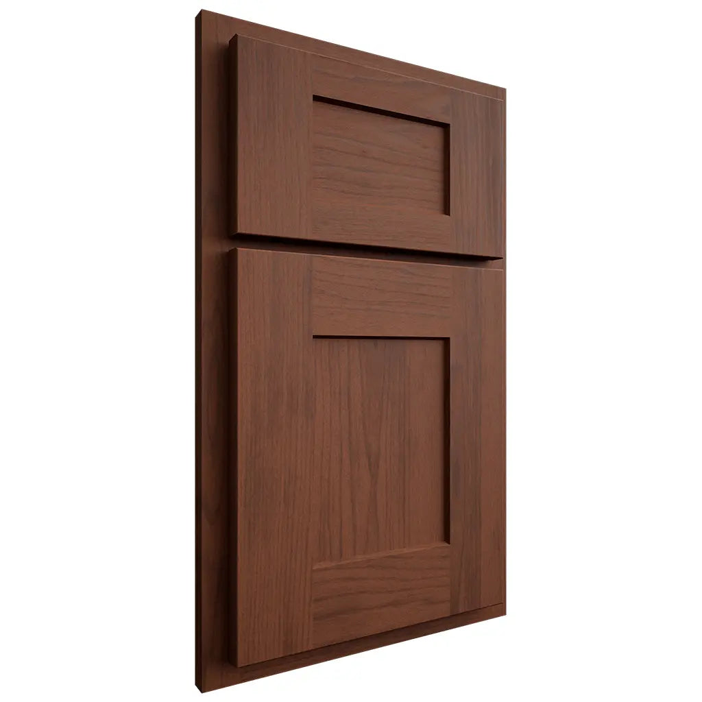 Shiloh Cabinetry Partial Overlay Lancaster Walnut Plain Cut Rye Door