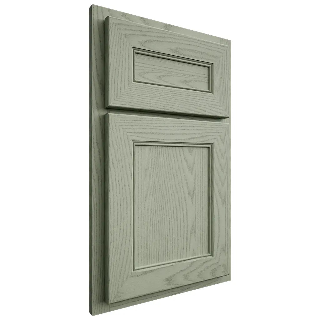 Shiloh Cabinetry Partial Overlay Landes Red Oak Plain Cut Moss Door