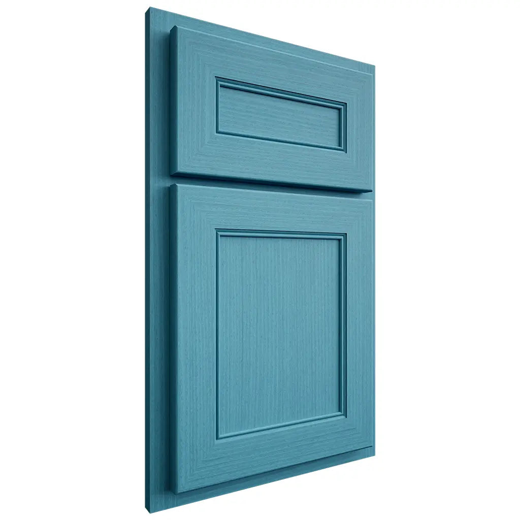 Shiloh Cabinetry Partial Overlay Landes White Oak Rift Cut Aqua Door
