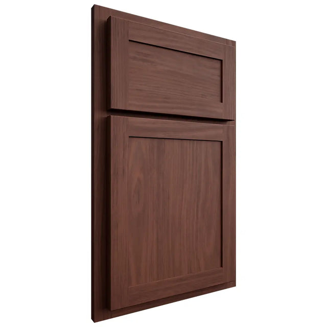 Shiloh Cabinetry Partial Overlay Malibu Cherry Plain Cut Bourbon Door