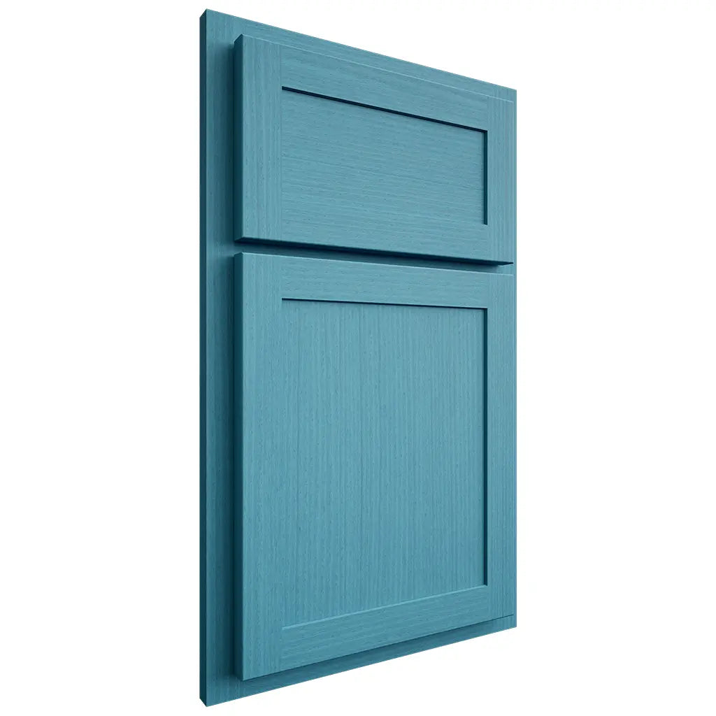 Shiloh Cabinetry Partial Overlay Malibu White Oak Rift Cut Aqua Door
