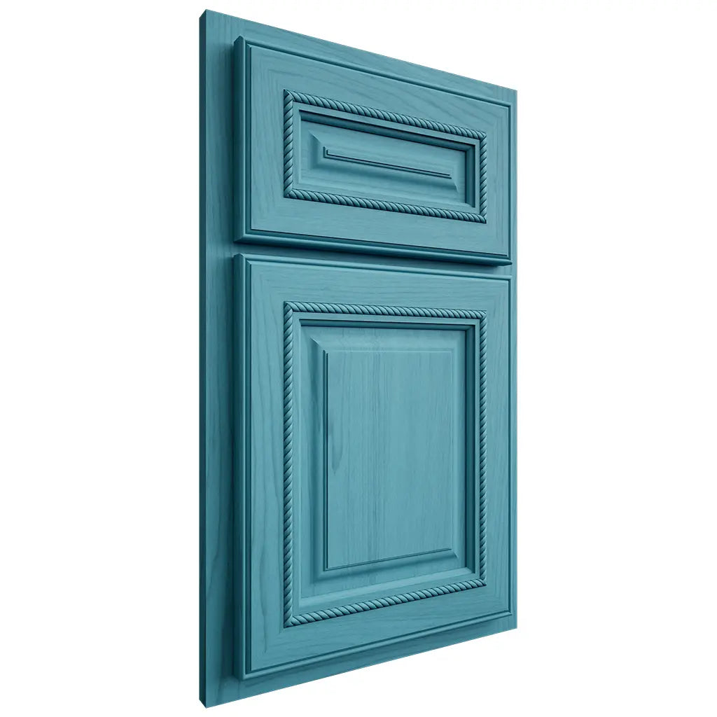 Shiloh Cabinetry Partial Overlay Manchester Alder Plain Cut Aqua Door