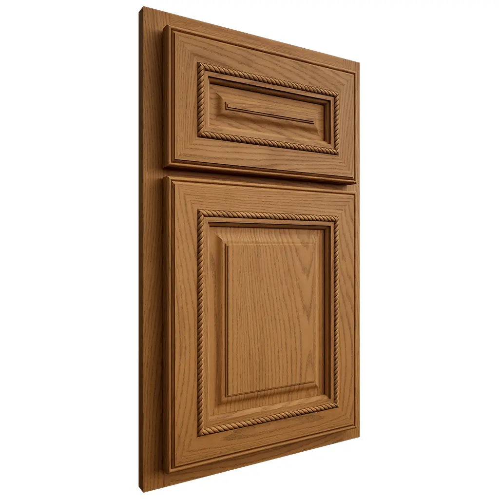 Shiloh Cabinetry Partial Overlay Manchester Red Oak Plain Cut Autumn Door