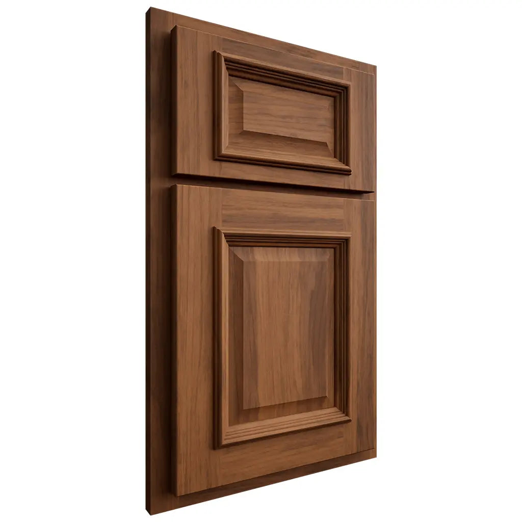 Shiloh Cabinetry Partial Overlay Montgomery Hickory Plain Cut Burnt Sugar Door
