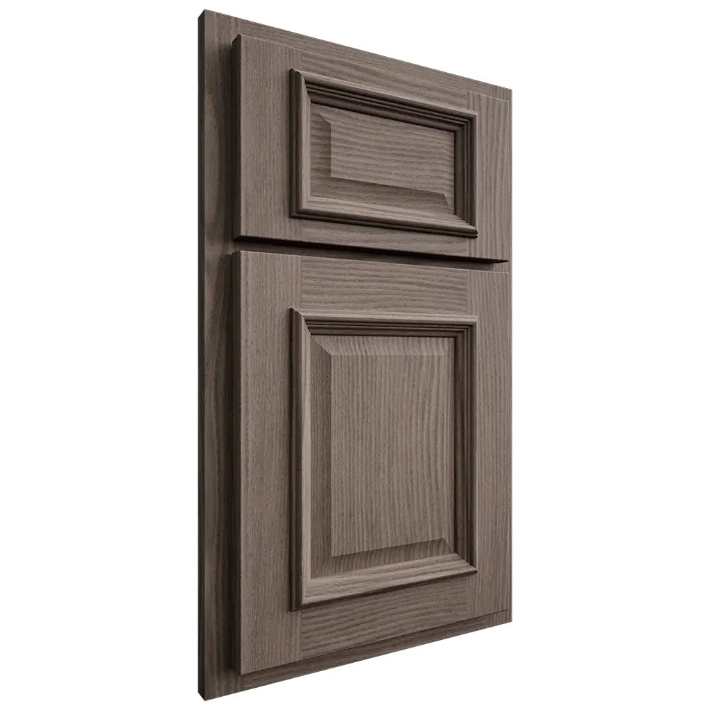 Shiloh Cabinetry Partial Overlay Montgomery White Oak Plain Cut Clay Door