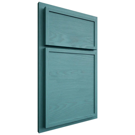 Shiloh Cabinetry Partial Overlay Napa Horizontal Red Oak Plain Cut Aqua Door