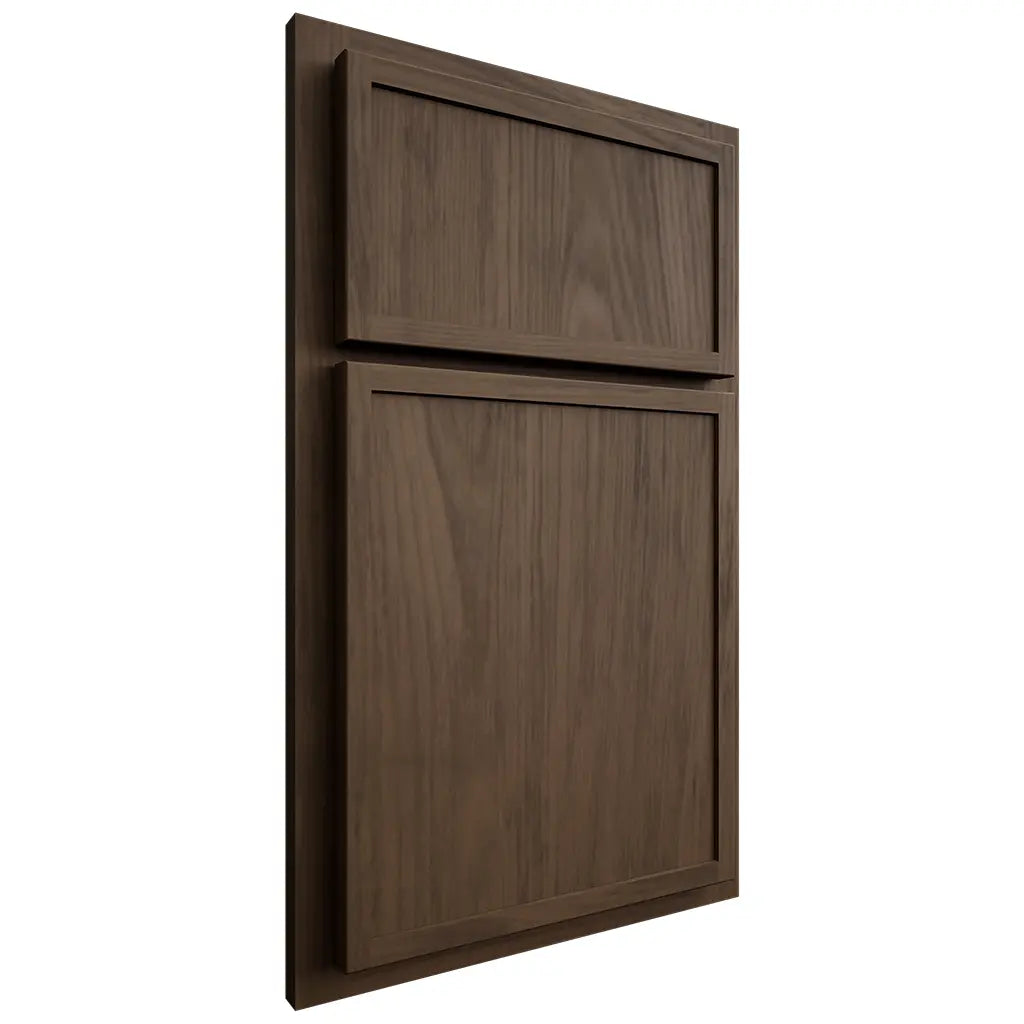Shiloh Cabinetry Partial Overlay Napa Vertical Alder Plain Cut Caviar Door