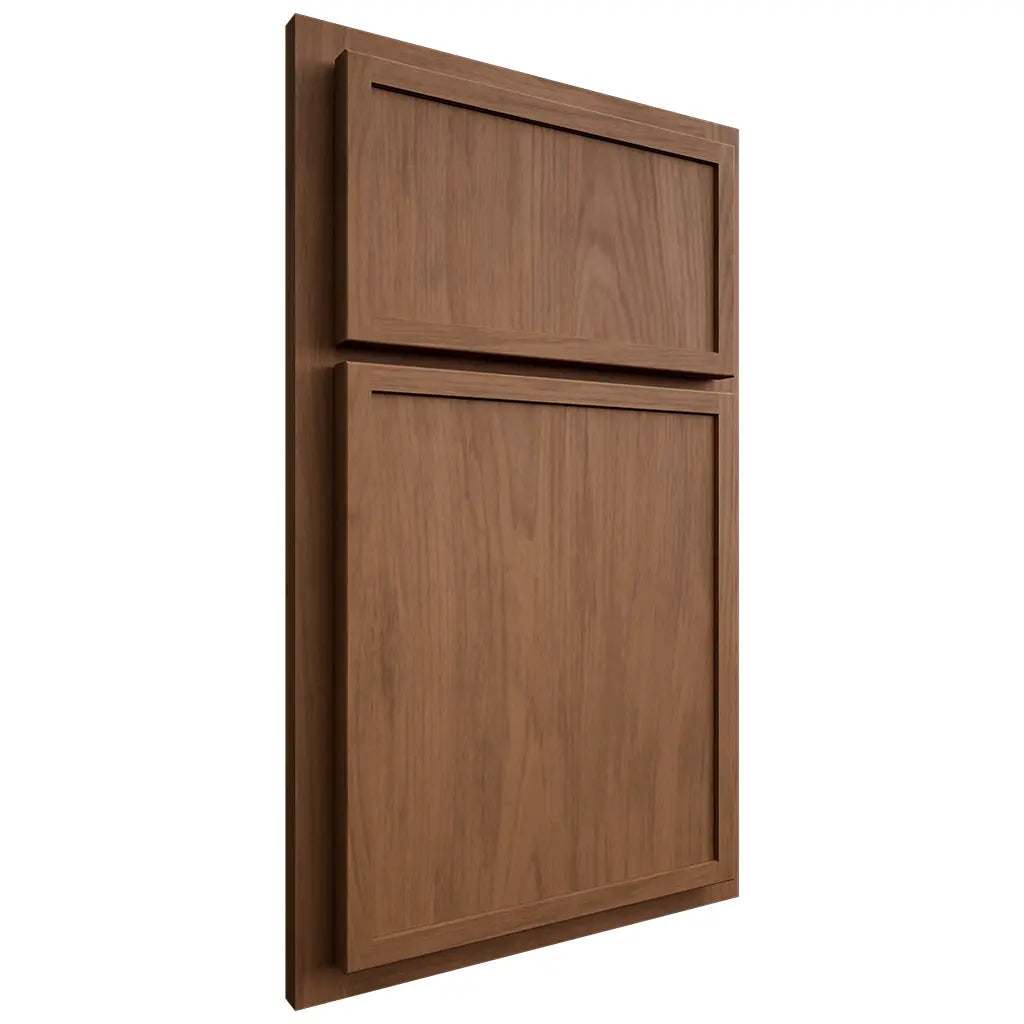 Shiloh Cabinetry Partial Overlay Napa Vertical Alder Plain Cut Walnut Door