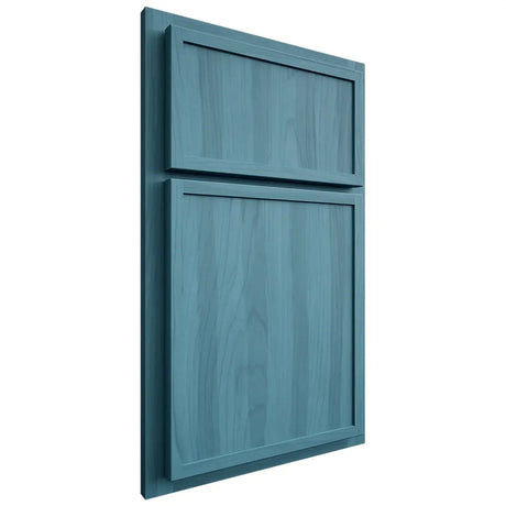 Shiloh Cabinetry Partial Overlay Napa Vertical Hickory Plain Cut Aqua Door