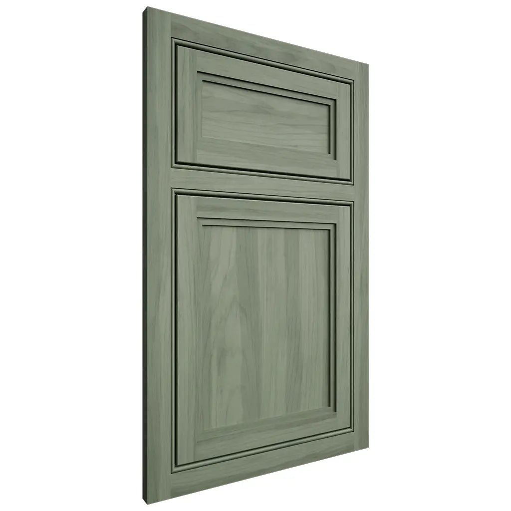 Shiloh Cabinetry Partial Overlay Napa Vertical Hickory Plain Cut Moss Door