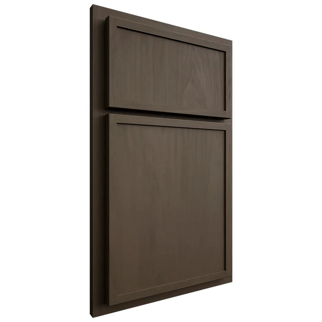 Shiloh Cabinetry Partial Overlay Napa Vertical Maple Plain Cut Perfect Brown Door