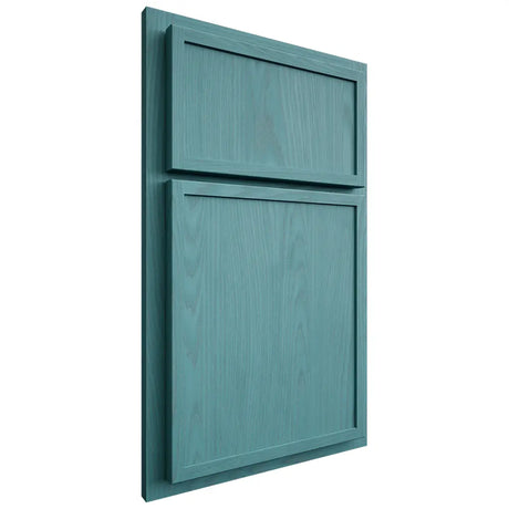 Shiloh Cabinetry Partial Overlay Napa Vertical Red Oak Plain Cut Aqua Door