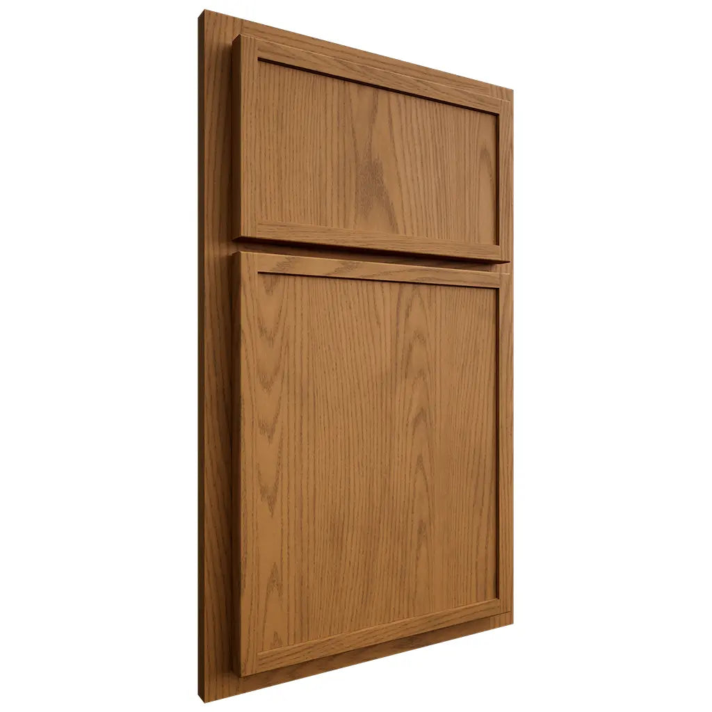 Shiloh Cabinetry Partial Overlay Napa Vertical Red Oak Plain Cut Autumn Door