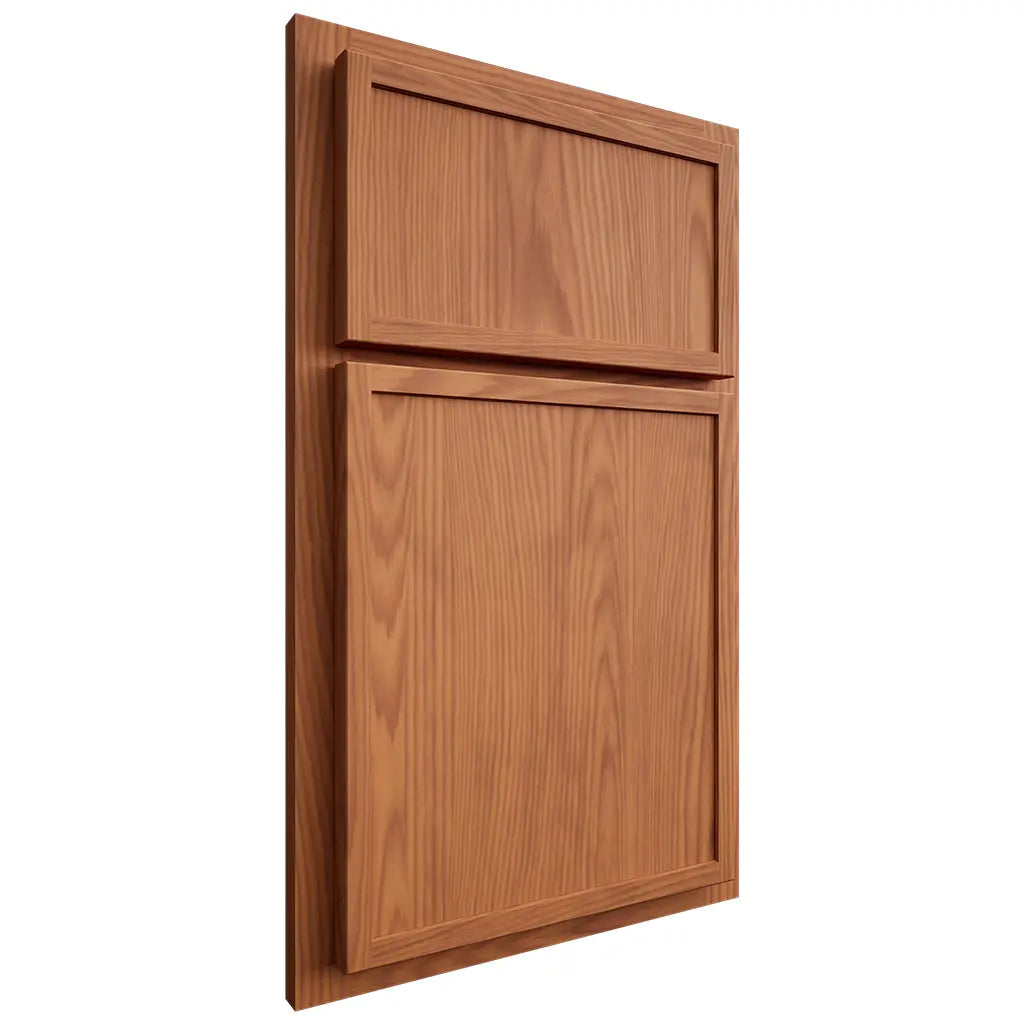 Shiloh Cabinetry Partial Overlay Napa Vertical Red Oak Plain Cut Harvest Door