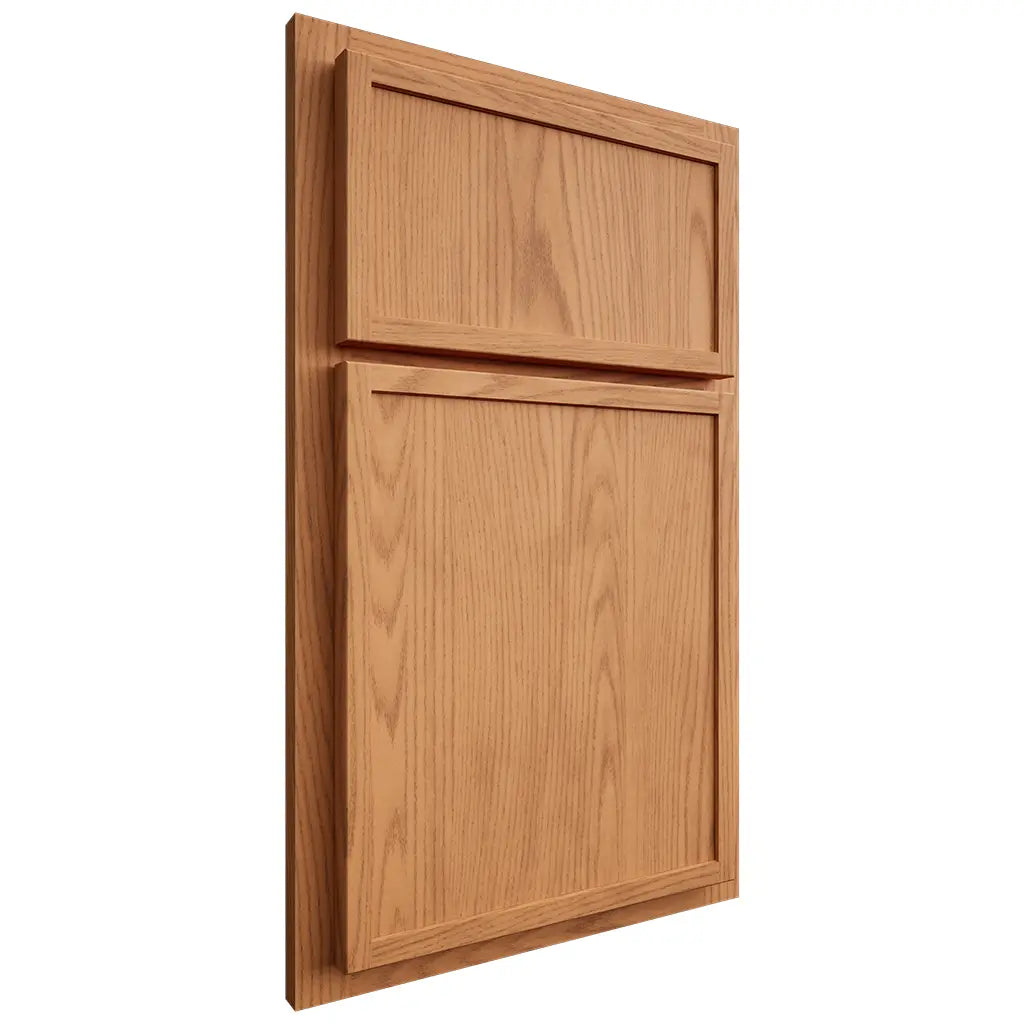 Shiloh Cabinetry Partial Overlay Napa Vertical Red Oak Plain Cut Medium Door