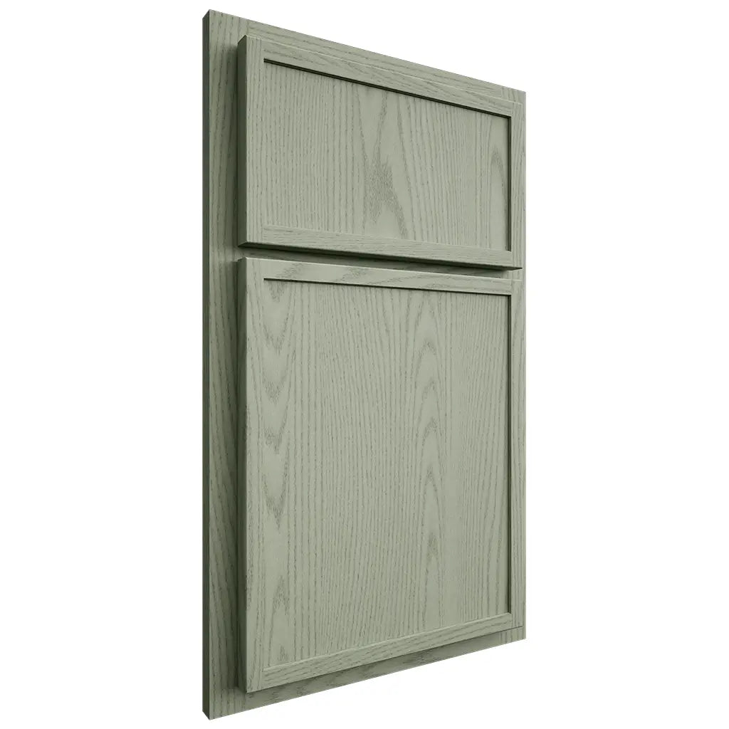Shiloh Cabinetry Partial Overlay Napa Vertical Red Oak Plain Cut Moss Door