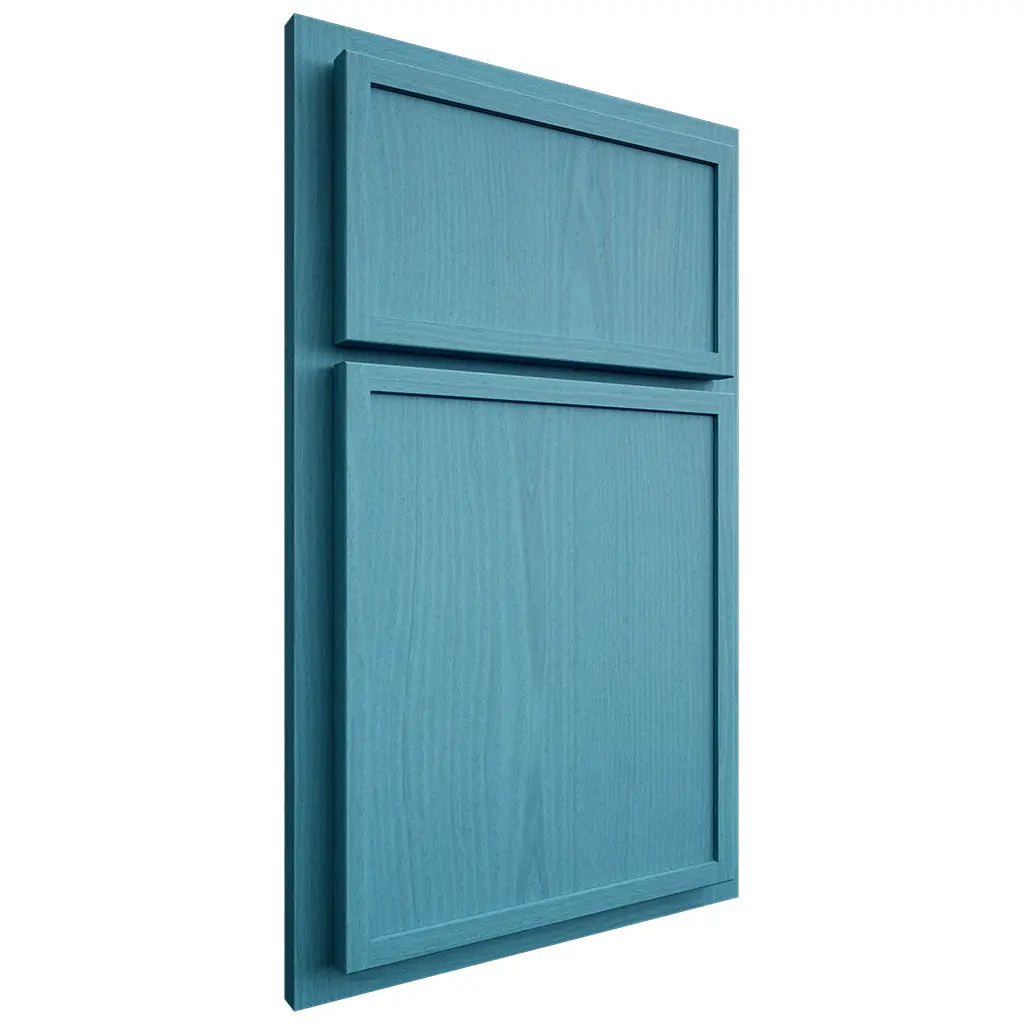 Shiloh Cabinetry Partial Overlay Napa Vertical White Oak Plain Cut Aqua Door