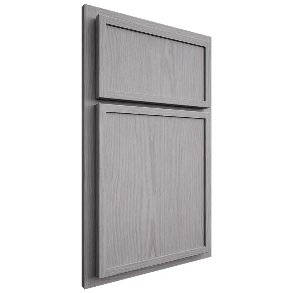 Shiloh Cabinetry Partial Overlay Napa Vertical White Oak Plain Cut Stratus Door