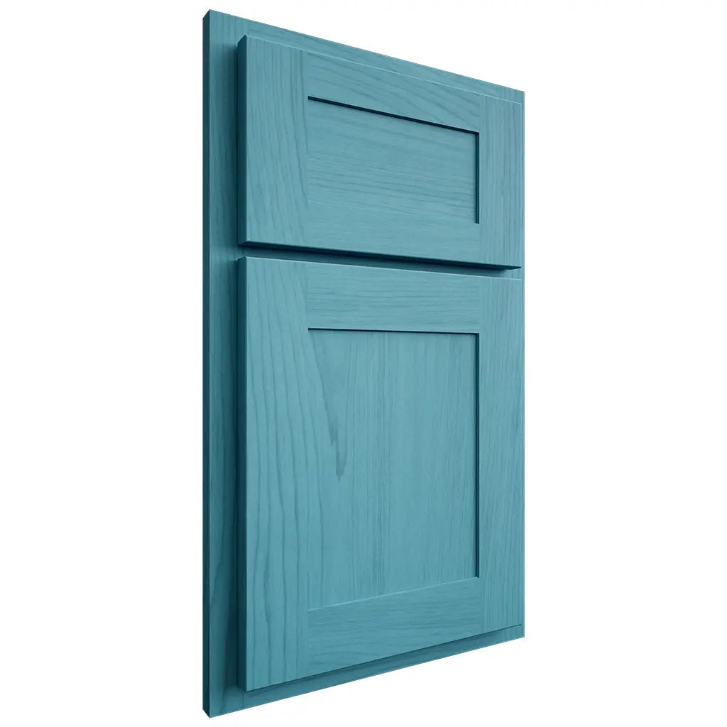 Shiloh Cabinetry Partial Overlay New Haven Alder Plain Cut Aqua Door