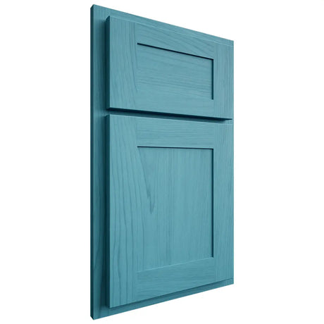 Shiloh Cabinetry Partial Overlay New Haven Alder Plain Cut Aqua Door