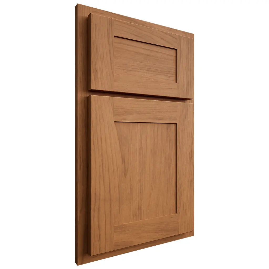 Shiloh Cabinetry Partial Overlay New Haven Alder Plain Cut Caramel Door