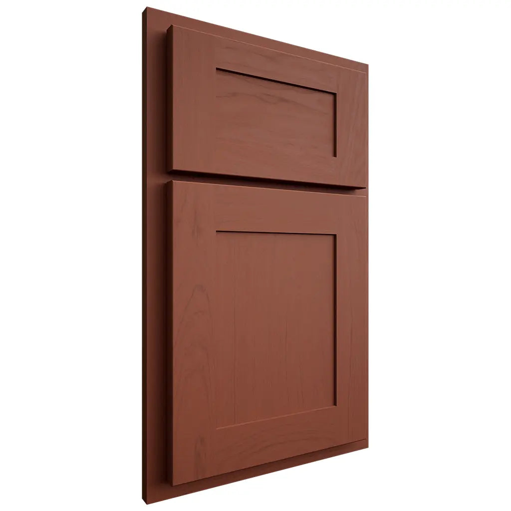 Shiloh Cabinetry Partial Overlay New Haven Maple Plain Cut Cayenne Door