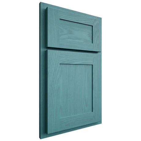 Shiloh Cabinetry Partial Overlay New Haven Red Oak Plain Cut Aqua Door
