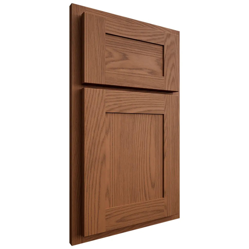 Shiloh Cabinetry Partial Overlay New Haven Red Oak Plain Cut Braun Door